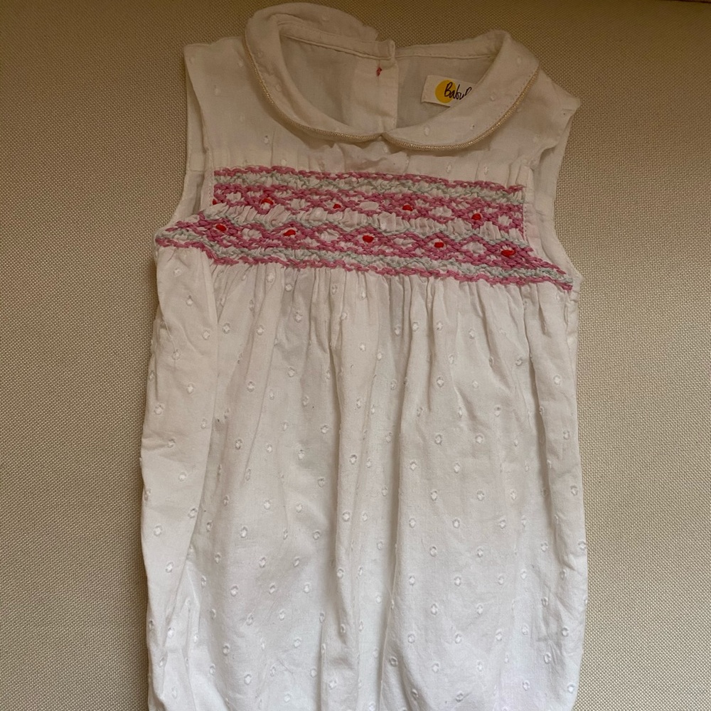 Mini Boden nostalgic smocked romper 3-6 months